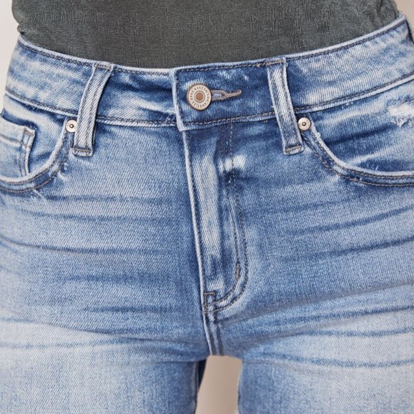 High Waist Rise Medium Wash Distressed Frayed Denim Jeans Shorts BRAND NEW XS-L - Picture 3 of 8